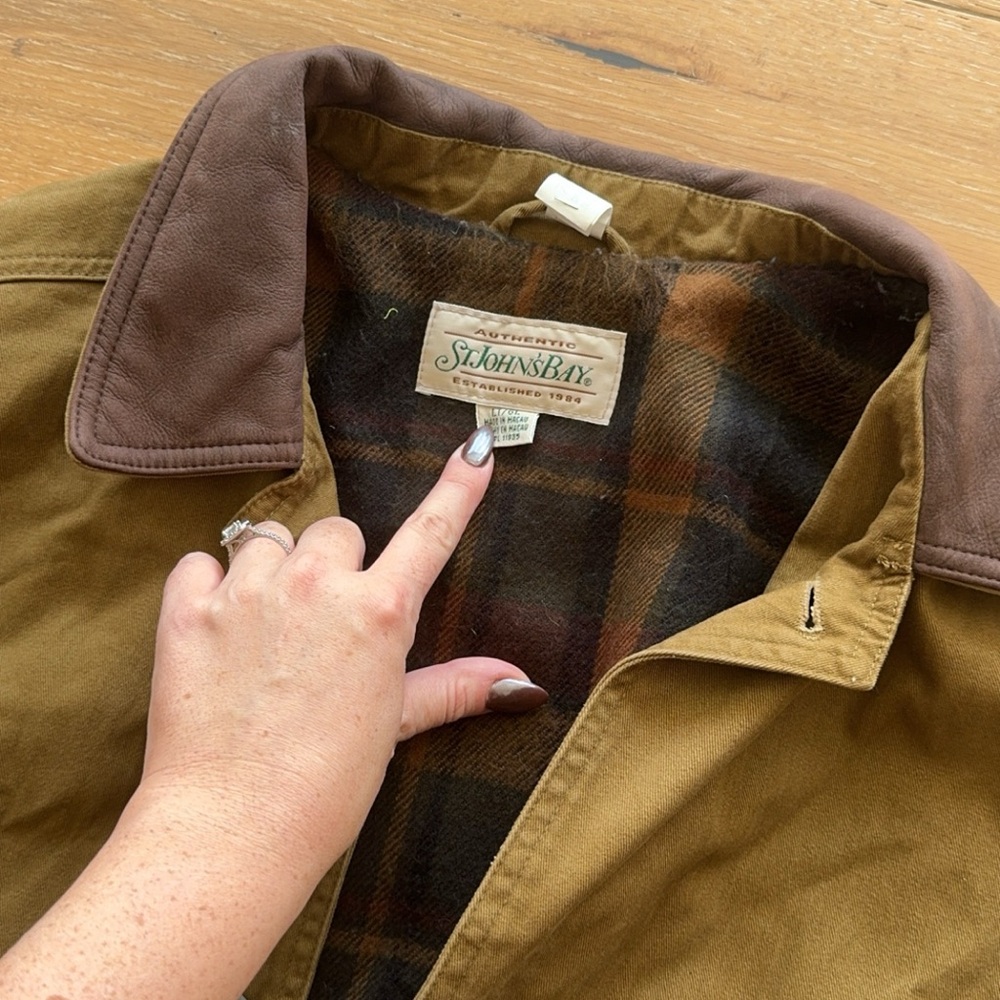 St. John's Bay Brown Jacket with Plaid Lining - Picture 2 of 2